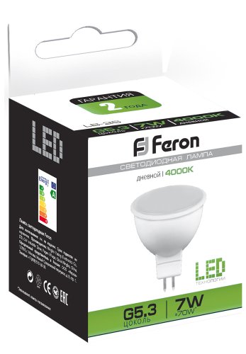 Лампа светодиодная Feron LB-26 MR16 Софит GU5.3 220В 7Вт 560Лм 4000К 50х50мм картинка 